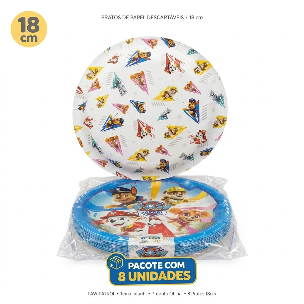 Prato Papel Redondo 18 cm Patrulha Canina Core 8 un.