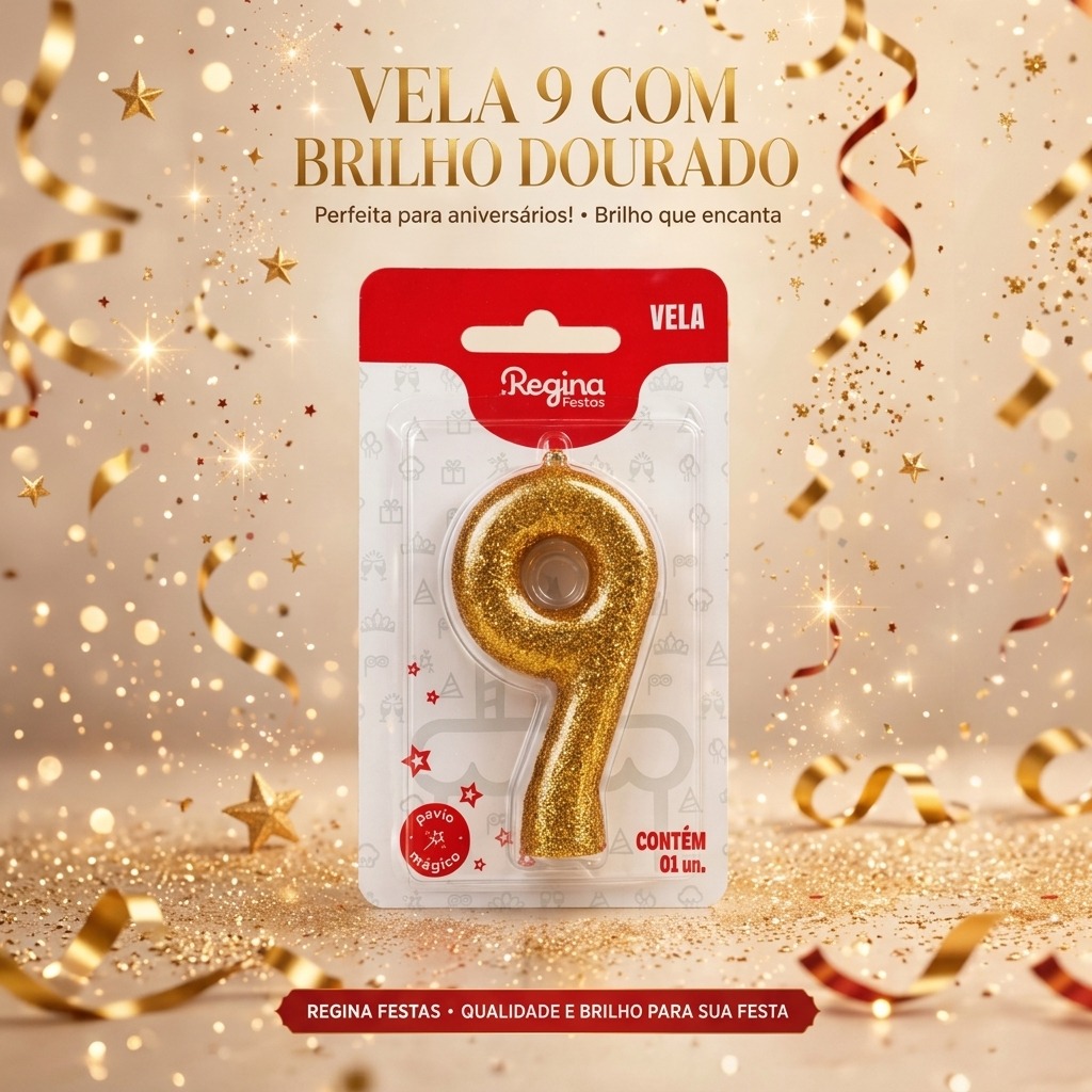 Vela Cintilante Glitter Ouro Número 9
