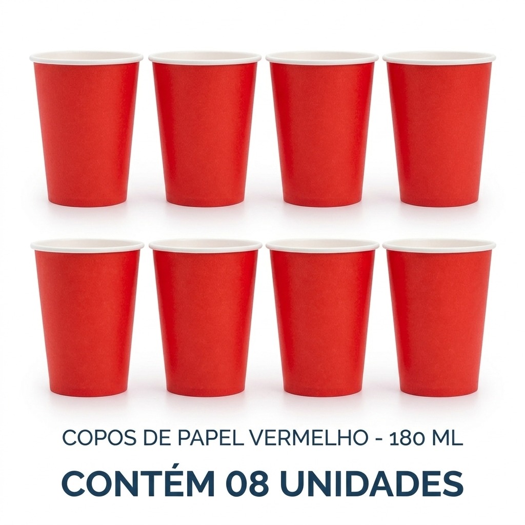 Copo Papel 180 ml Festa Colors Vermelho 8 uni