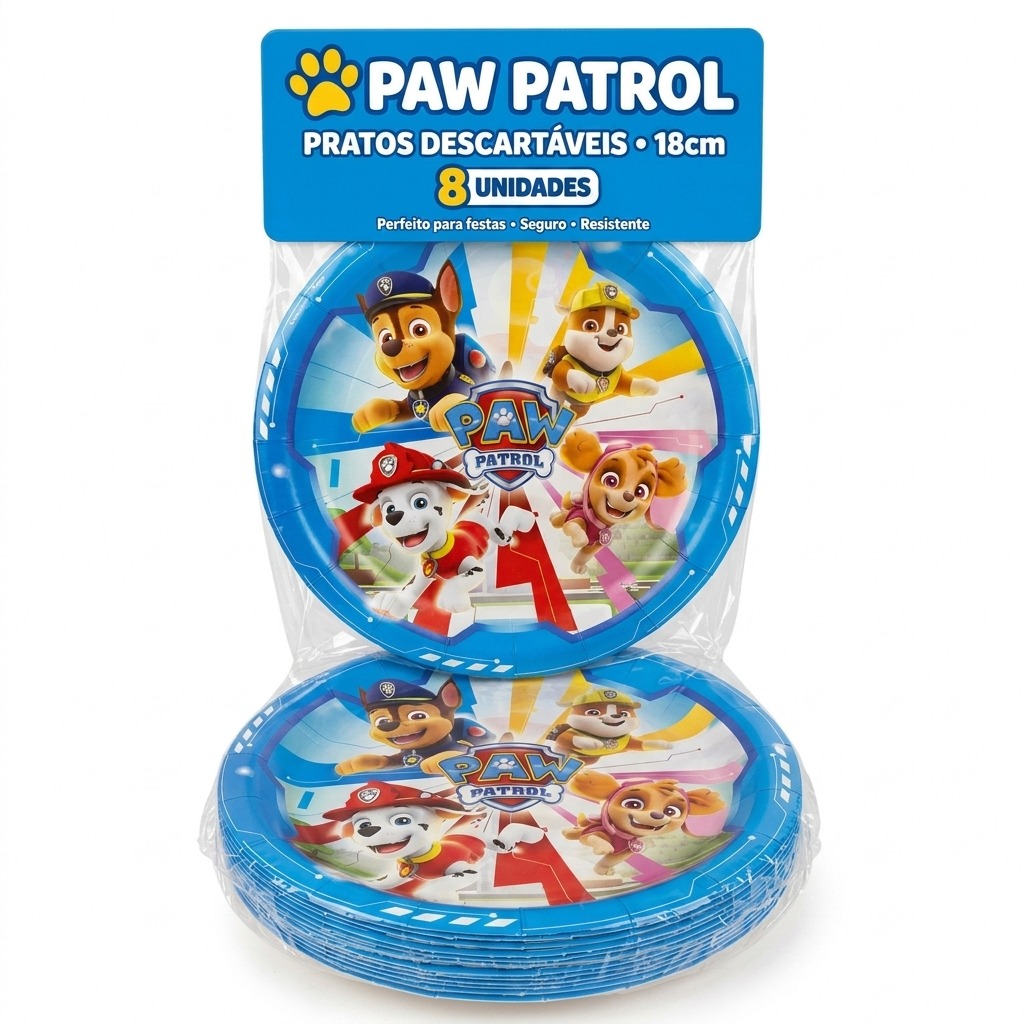 Prato Papel Redondo 18 cm Patrulha Canina Core 8 un.