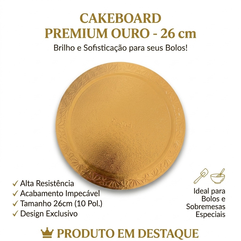 Cakeboard Redondo Ouro 26 cm